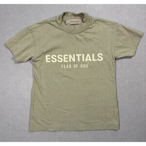 Essentials Fear of God Kids Tee Shirt-Short Sleeve Youth Sz 6/7 tan‎ olive Logo